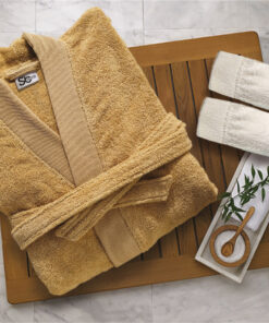 Μπουρνούζι Ενηλίκων Με Γιακά Βαμβακερό Extra Large Elegante Beige Sb home24home
