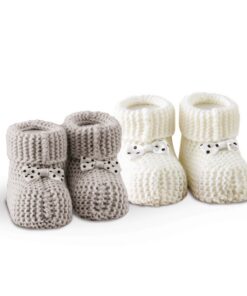 Σετ 2 Ζεύγη Πλεκτά Παπουτσάκια Αγκαλιάς Baby Shoes No 7 Ecru-Grey SB HOME24home