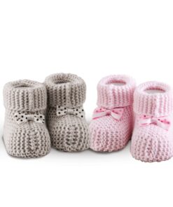 Σετ 2 Ζεύγη Πλεκτά Παπουτσάκια Αγκαλιάς Baby Shoes No 9 Pink-Grey SB HOME24home