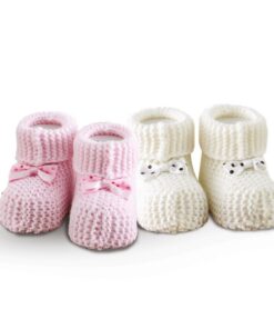 Σετ 2 Ζεύγη Πλεκτά Παπουτσάκια Αγκαλιάς Baby Shoes No1 Ecru-Pink SB HOME24home