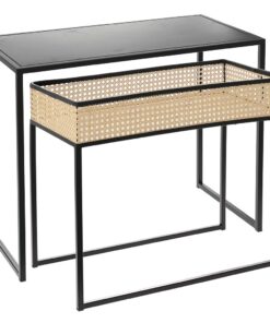 Σετ 2τμχ Τραπεζάκι Μεταλλικό-Ψάθινο iliadis 60x30x50εκ. 7684324home