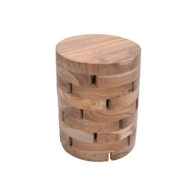 Σκαμπό Shard Inart φυσικό μασίφ ξύλο teak Φ35x45εκPakoworld