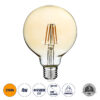 GloboStar® 99039 LED Long Filament Bulb E27 G95 Globe 4W 350lm 360° AC 220-240V IP20 D9.5 x H13.5cm Ultra Θερμό Λευκό 2200K με Μελί Γυαλί - Dimmable - 3 Years WarrantyGlobostar