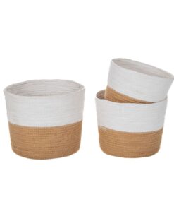 Καλάθι Σετ 3τμχ Ψάθινο Natural-Λευκό 19x16εκ.-17x14εκ.-15x12εκ. iliadis24home
