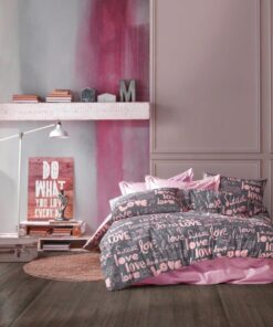 Παπλωματοθήκη Polycotton Μονή 160x240εκ. Αγάπη 299 Grey-Lila Dimcol24home